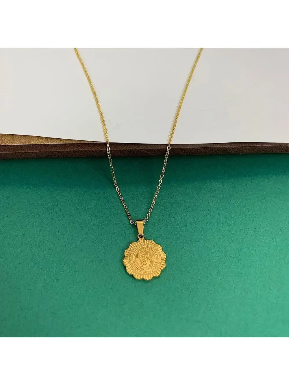 Cute Round Pendant Saint Marry Stainless Steel Gold Plated Circle Pendant y2k